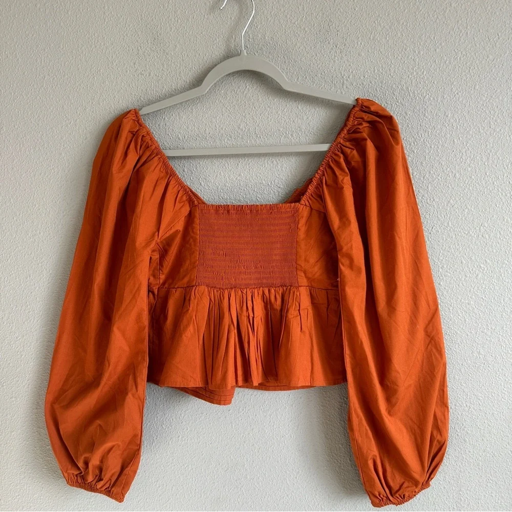 Abercrombie & Fitch Rust Puff Sleeve Crop Blouse Small